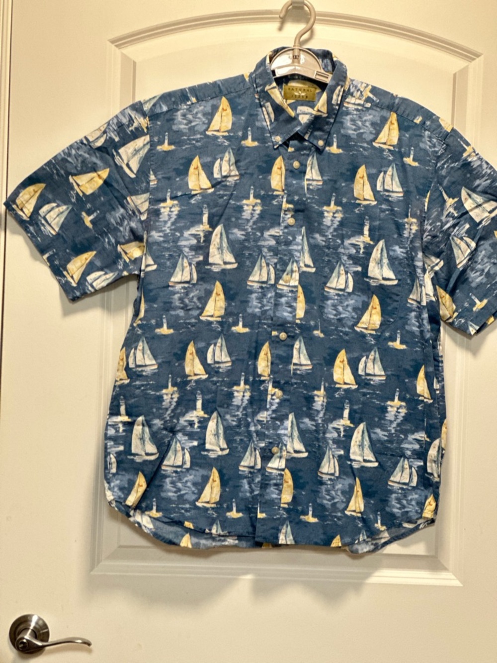 Natural Issue Sailing Shirt Mens Large Blue Nautical Boats Button Up Cotton Vtg - Picture 4 of 10